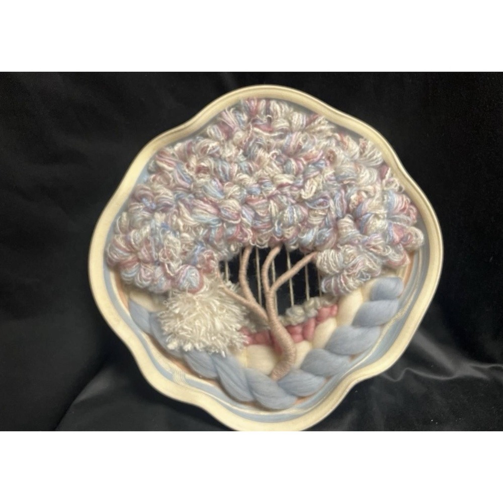 Vintage 1970's Ceramic Woven Fiber Art Tree Of Life Wall Hanging MCM Boho Hippie